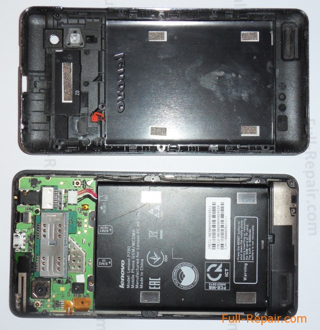 Lenovo P780. Задняя крышка снята